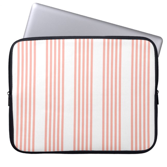 Coral and white five stripe pattern laptop sleeve (Front)