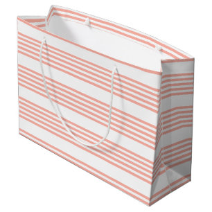 Coral and white five stripe pattern large gift bag