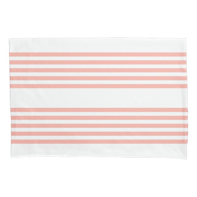 Coral and white five stripe pattern pillowcase (Front)