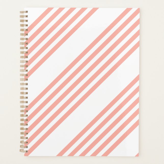 Coral and white five stripe pattern planner (Front)