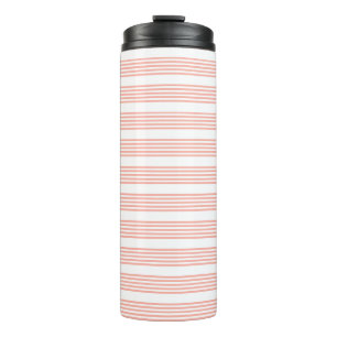 Coral and white five stripe pattern thermal tumbler