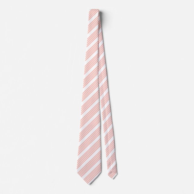 Coral and white five stripe pattern tie (Front)