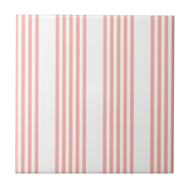 Coral and white five stripe pattern tile (Front)