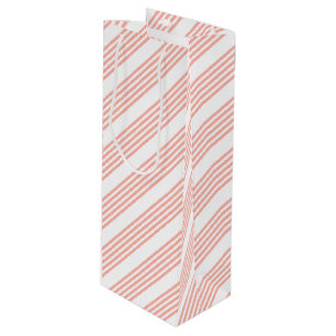 Coral and white five stripe pattern wine gift bag