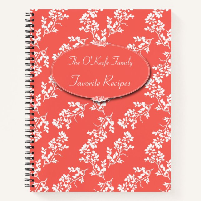 Coral and White Floral Recipe Organiser Notebook (Front)