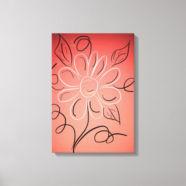 Coral and White  Flowered Wall Canvas Print (Front)