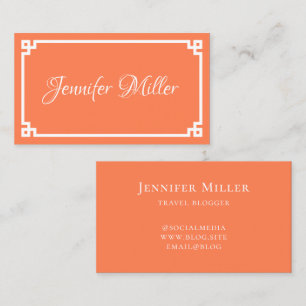 Coral and White Greek Key Minimalist Business Card