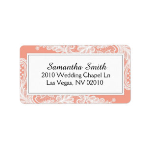Coral and White Lace Wedding Labels