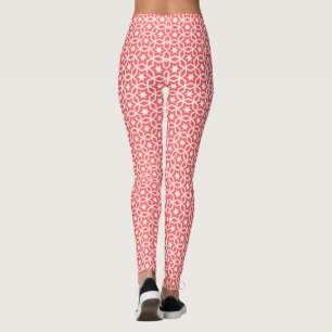 Coral and White Lattice Star Pattern   Leggings