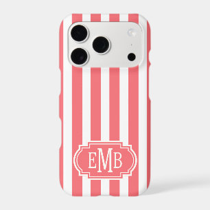 Coral and White Monogrammed Stripes