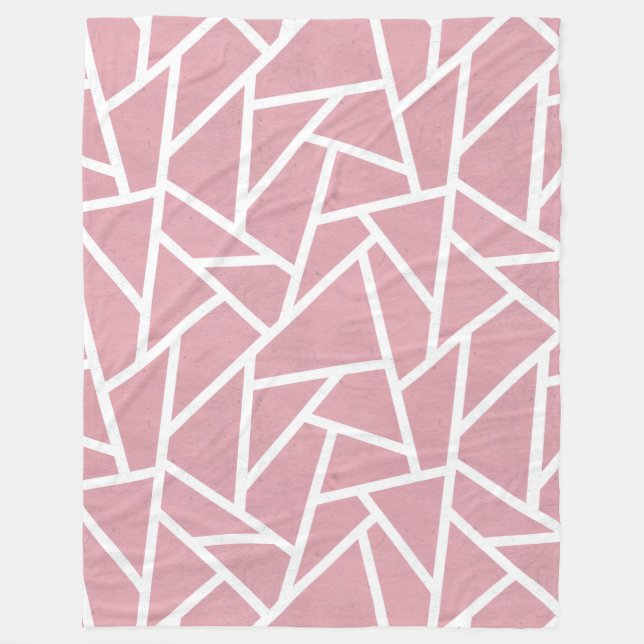 Coral and white mosaic pattern fleece blanket (Front)