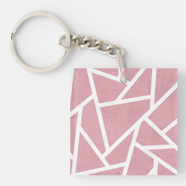 Coral and white mosaic pattern key ring (Front)