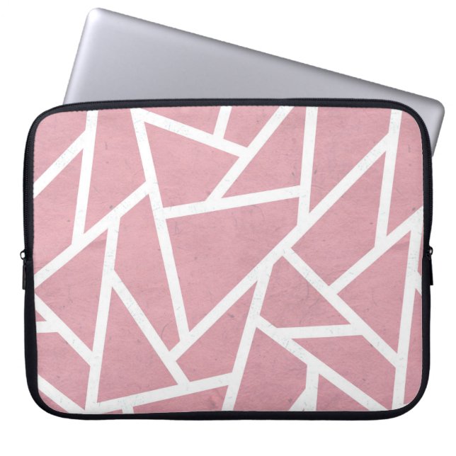 Coral and white mosaic pattern laptop sleeve (Front)
