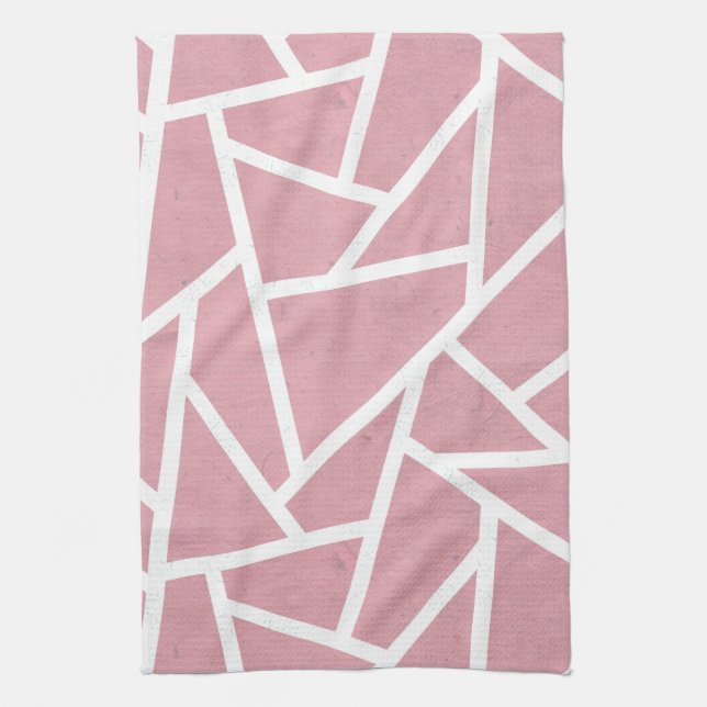 Coral and white mosaic pattern tea towel (Vertical)