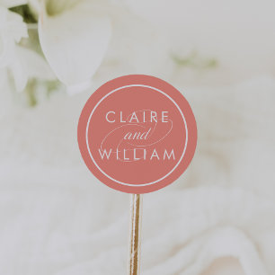 Coral and White Personalised Wedding Classic Round Sticker