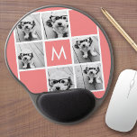 Coral and White Photo Collage Custom Monogram Gel Mouse Pad<br><div class="desc">You can use Instagram photos for this design. Use 6 square photos to create a unique and personal gift. Or you can keep the hipster puppy and make a trendy keepsake. If you need to adjust the pictures,  click on the customise tool to make changes.</div>