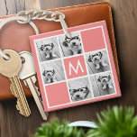 Coral and White Photo Collage Custom Monogram Key Ring<br><div class="desc">You can use Instagram photos for this design. Use 6 square photos to create a unique and personal gift. Or you can keep the hipster puppy and make a trendy keepsake. If you need to adjust the pictures,  click on the customise tool to make changes.</div>