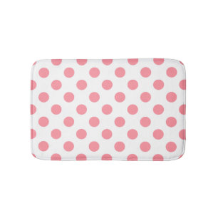 Coral and white polka dots bath mat