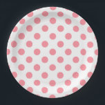 Coral and white polka dots paper plate<br><div class="desc">Coral and white polka dots</div>