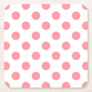 Coral and white polka dots square paper coaster