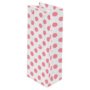 Coral and white polka dots wine gift bag