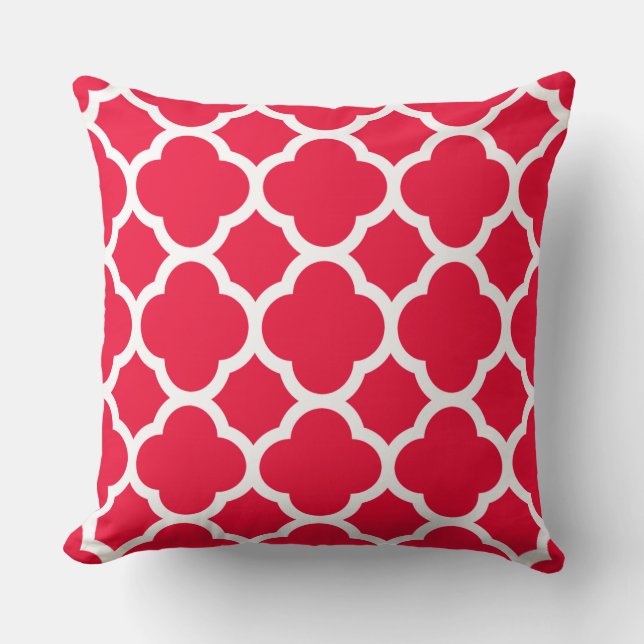 Coral and White Quatrefoil Pattern Cushion (Front)