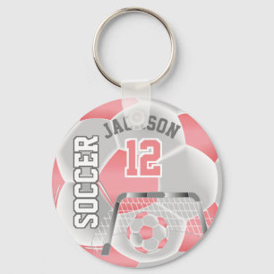 Coral and White Soccer ⚽ Ball Sport Key Ring