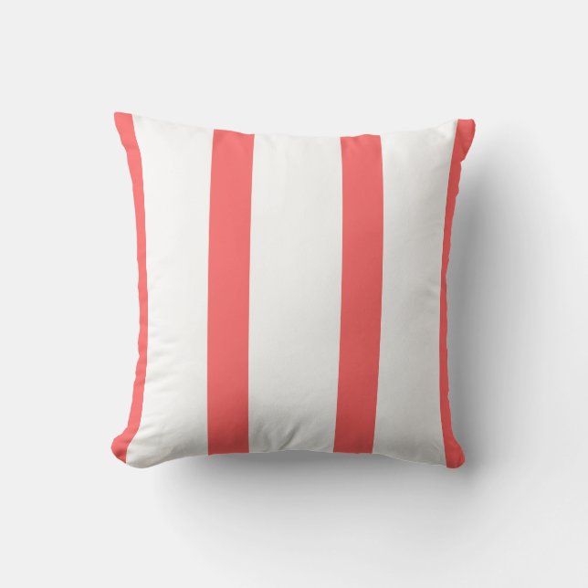 Coral and White Striped Pillow (Front)