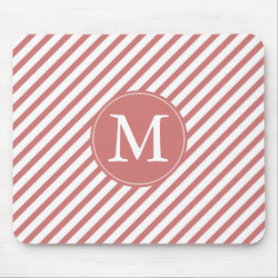 Coral and White Stripes monogram Mouse Pad