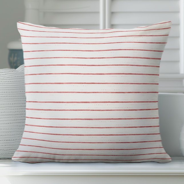 Coral and White Thin Striped Throw Pillow (Creator Uploaded)