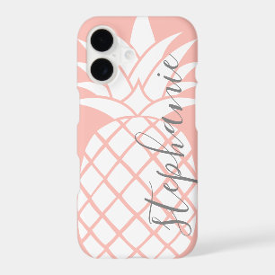 Coral and White Trendy Pineapple with Custom Name