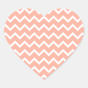 Coral and White Zig Zag Pattern. Heart Sticker