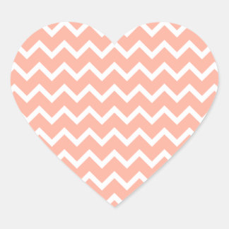 Coral and White Zig Zag Pattern. Heart Sticker