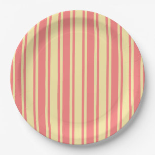 Coral and yellow candy stripes paper plate