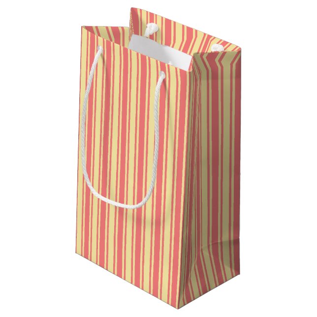 Coral and yellow candy stripes small gift bag (Back Angled)