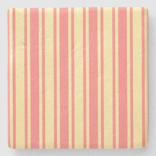 Coral and yellow candy stripes stone coaster