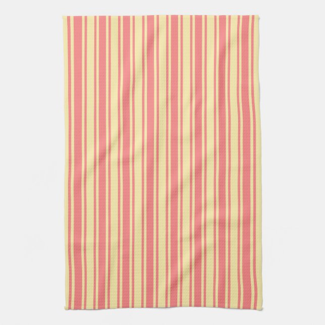 Coral and yellow candy stripes tea towel (Vertical)
