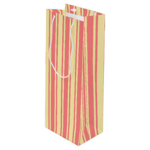 Coral and yellow candy stripes wine gift bag