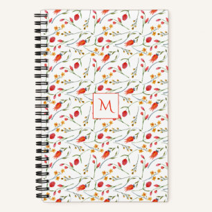 Coral and Yellow Floral Monogram Magnetic Notepad Notebook