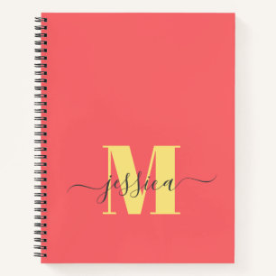 Coral and Yellow Personalised Monogram Notebook