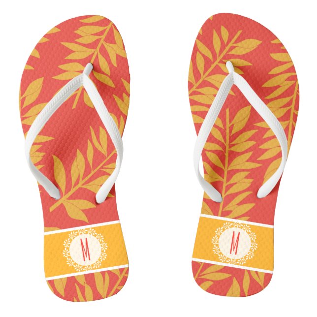 Coral and Yellow Tropical Cabana with Monogram Jandals (Footbed)