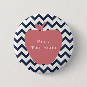 Coral Apple & Navy Chevron Teacher 6 Cm Round Badge
