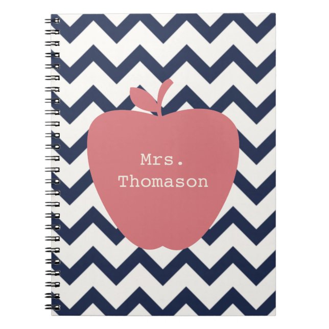 Coral Apple & Navy Chevron Teacher Spiral Notebook (Front)