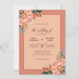 Coral Apricot Leaf Wedding Invitation