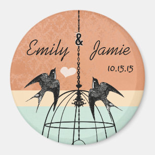 Coral & Aqua Bird Cage Wedding Magnet or Customise