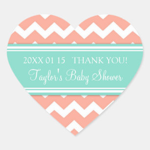 Coral Aqua Chevron Baby Shower Favour Stickers