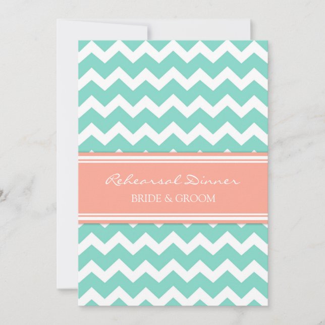 Coral Aqua Chevron Rehearsal Dinner Party Invitation (Front)
