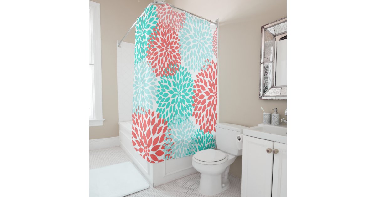 C Aqua Fl Dahlia Shower Curtain Zazzle Co Nz C Aqua Fl Dahlia Shower, Aqua Shower Curtain