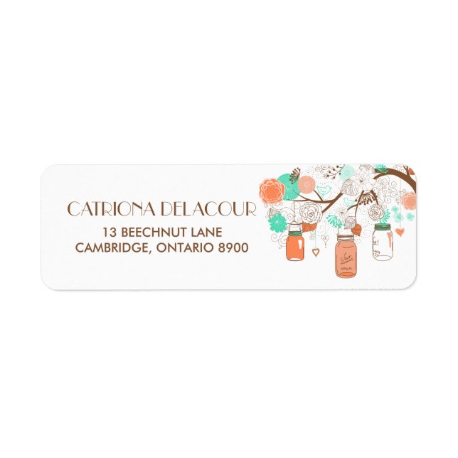 Coral & Aqua Mason Jars Return Address (Front)