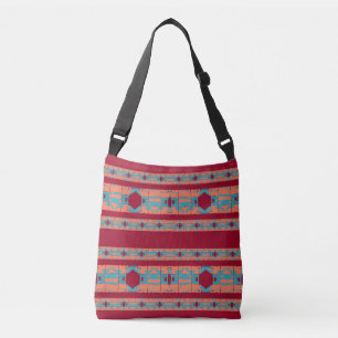 Coral Aqua on Red Tiered Mediterranean-Look Design Crossbody Bag